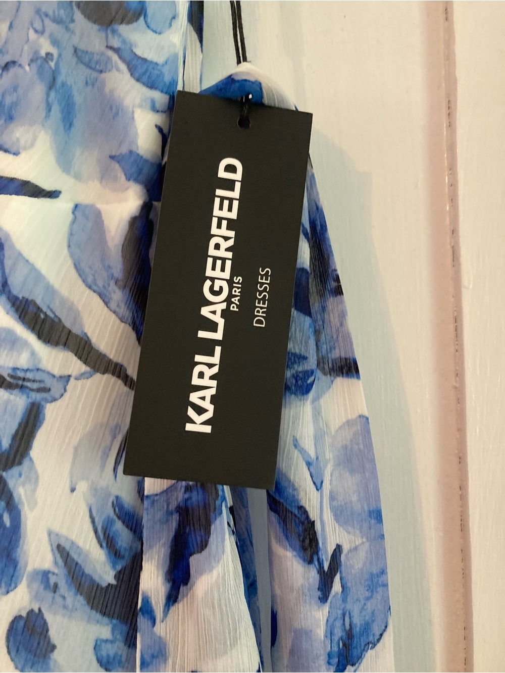 Karl Lagerfeld White and Blue Floral V-Neck Midi Dress - Picture 4 of 5